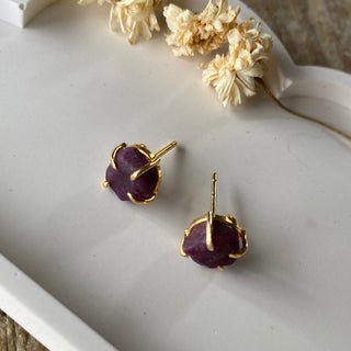 Raw Ruby Gold Studs