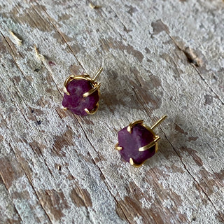 Raw Ruby Gold Studs